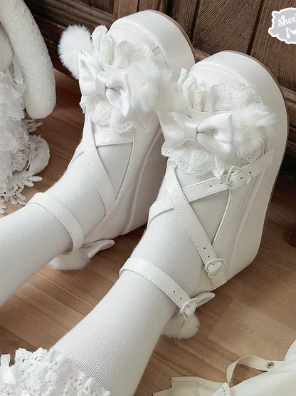 White Bow Top With Ear Pompon Decorated Plush at Design Platforms Crisscross Bunny