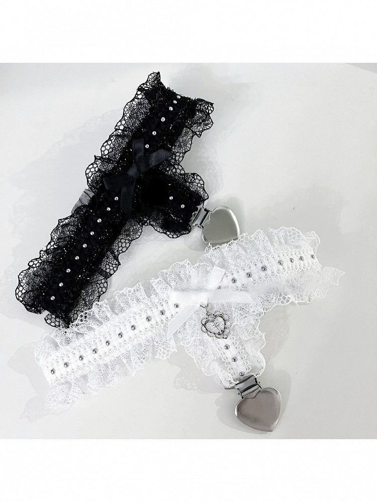 Lace Leg Garter with Heart Pendant and Metal Buckle - Magic Diary