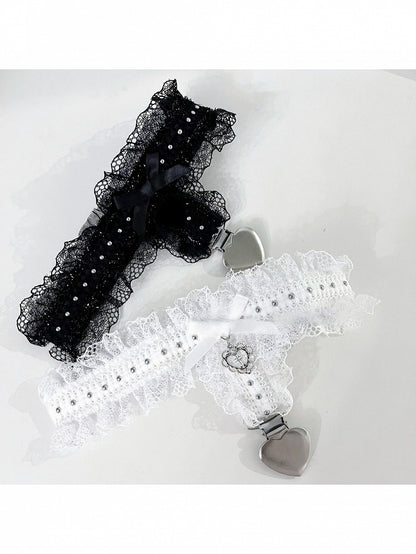 Lace Leg Garter with Heart Pendant and Metal Buckle - Magic Diary