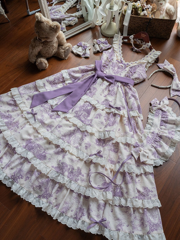 Lila Lolita Kleid mit abnehmbarem Traubensaum und veränderbarem Druck