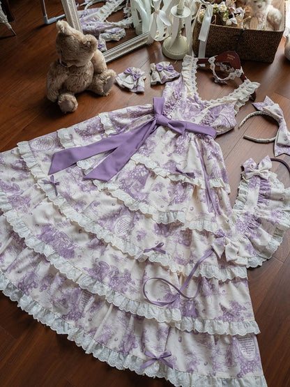 Print Detachable Grapes Changeable Dress Hem Purple Lolita Length