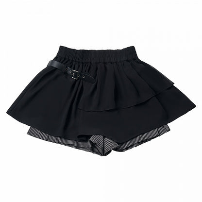 Black Skort with Leather Buckle Details - PINK SAVIOR