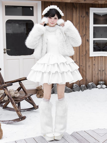 Lolita Fluffy White Coat Quilted Winter