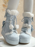 Interior Plush Boots - 4cm Platform Sole Sweet For Lolita Blue Snow | Cheese Mango