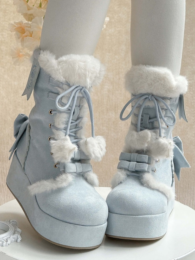 Interior Plush Boots - 4cm Platform Sole Sweet For Lolita Blue Snow with