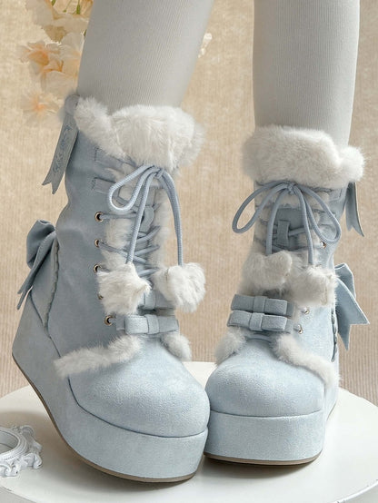 Interior Plush Boots - 4cm Platform Sole Sweet For Lolita Blue Snow with