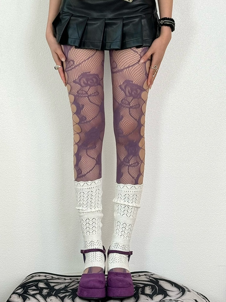 7 Optionen Farbe Y2K Cut-out Design Strumpfhosen Details Floral