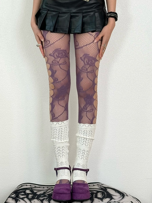 7 Options Color Y2K Cut-out Design Tights Details Floral