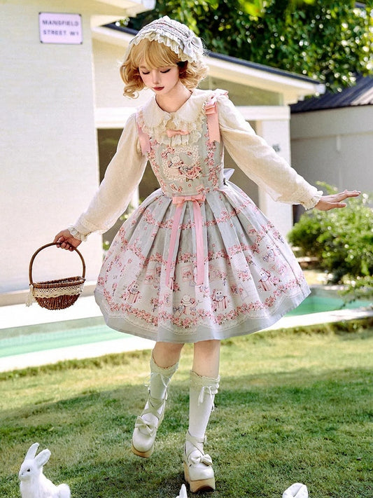 キティと花柄のグリーンのスイートロリータジャンパースカート