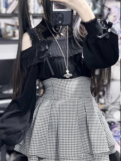 Knit Buckle Black Kei Illusion Sweater: Design Off-Shoulder Jirai Neckline