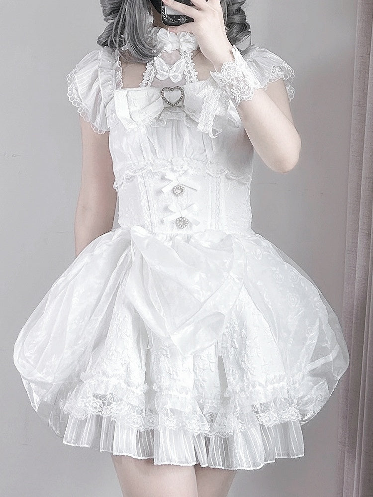 Skirt Drawstring Black/ Jirai Kei Detachable Halter Neck Dress Design in White