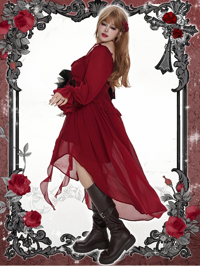 Plus Size Rosette Rotes Neckholder-Asymmetrisches Kleid