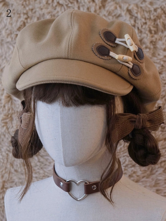 ボトンカーキ帽子ベレー帽装飾