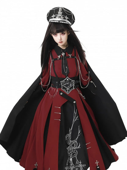 Long One Lolita Embroidery Red Snake Sleeves Decoration Piece Black And Cross Military