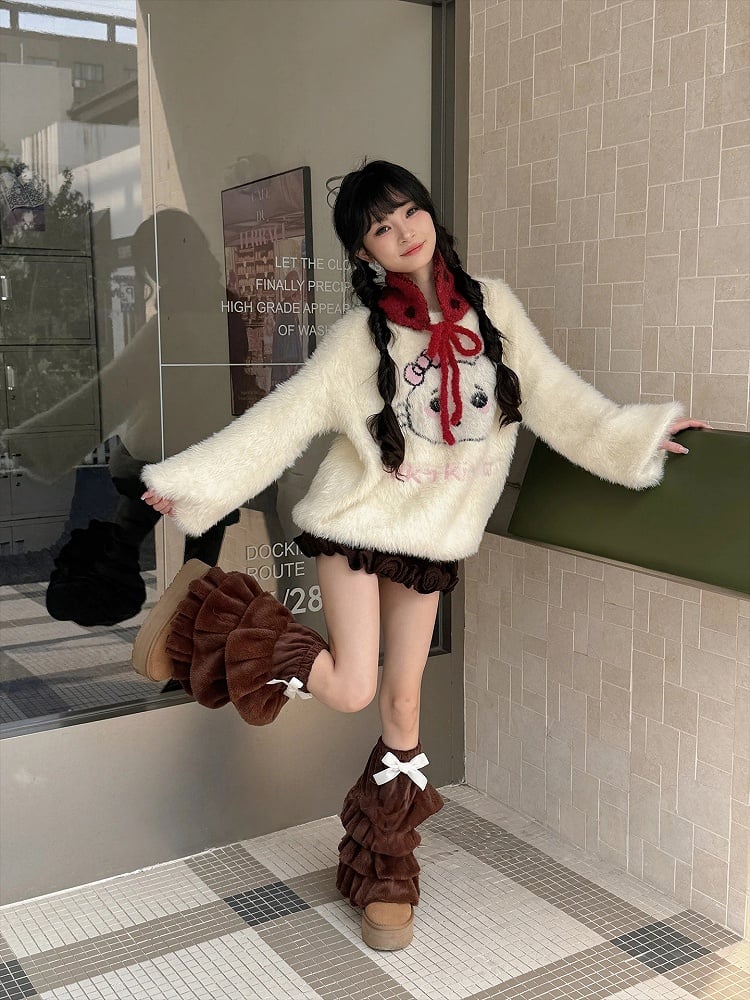 Ruffled Faux Bow with Leg Fur Warmers