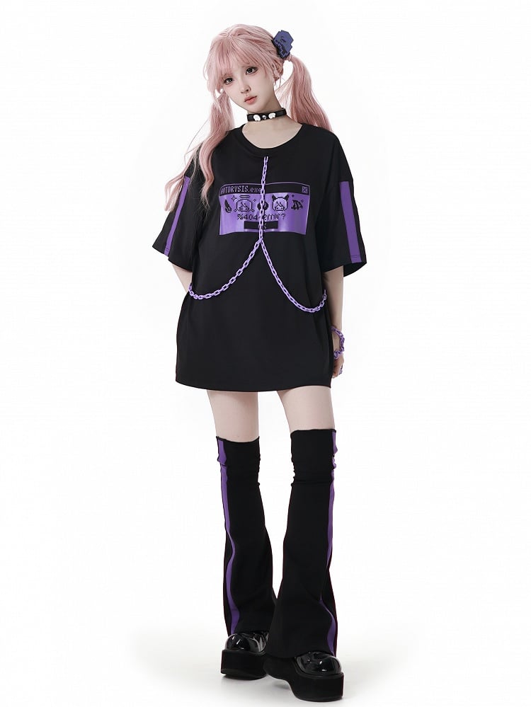 Colorblock Design Leg Warmers and Purple Black