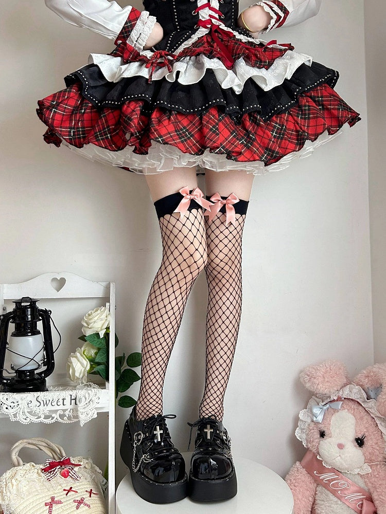 Lolita Style Over-the-Knee Accent Fishnet Bow Stockings