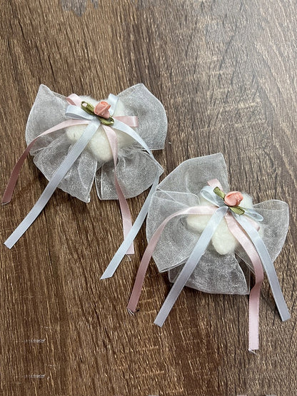 Star Bowknot Plush White Hairclip