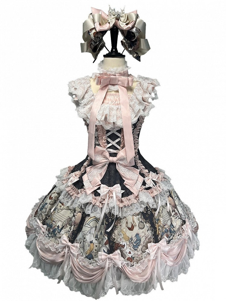 Navy Playing-Card OP Dress with Bow Embellishments - Rosede Cheese