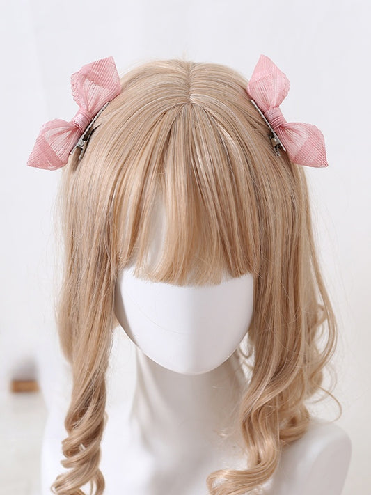 A Pair Lolita Pink Bowknot Pointed Cute of 3D Hairclips