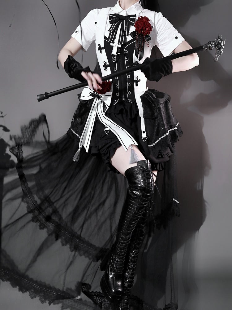 Ouji Accessories Lolita Hat Full + Rose Set Waistcoat Gothic Short Sleeves Aristocrat Shorts Shirt Bloomer