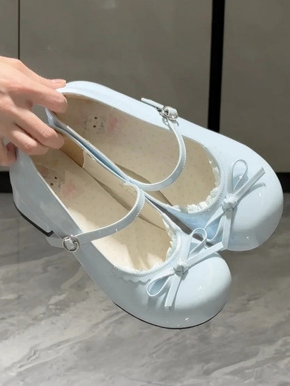 Niedrigen absätzen Schuhe Süß an Top Blau Geknotet Baby Bogen Trim Spitze