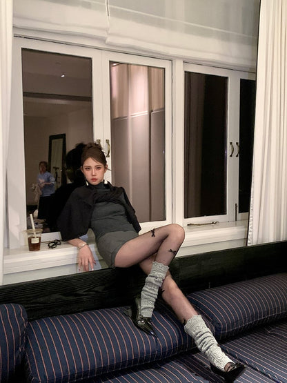 Knitted Warmers Leg Grey/Black/White