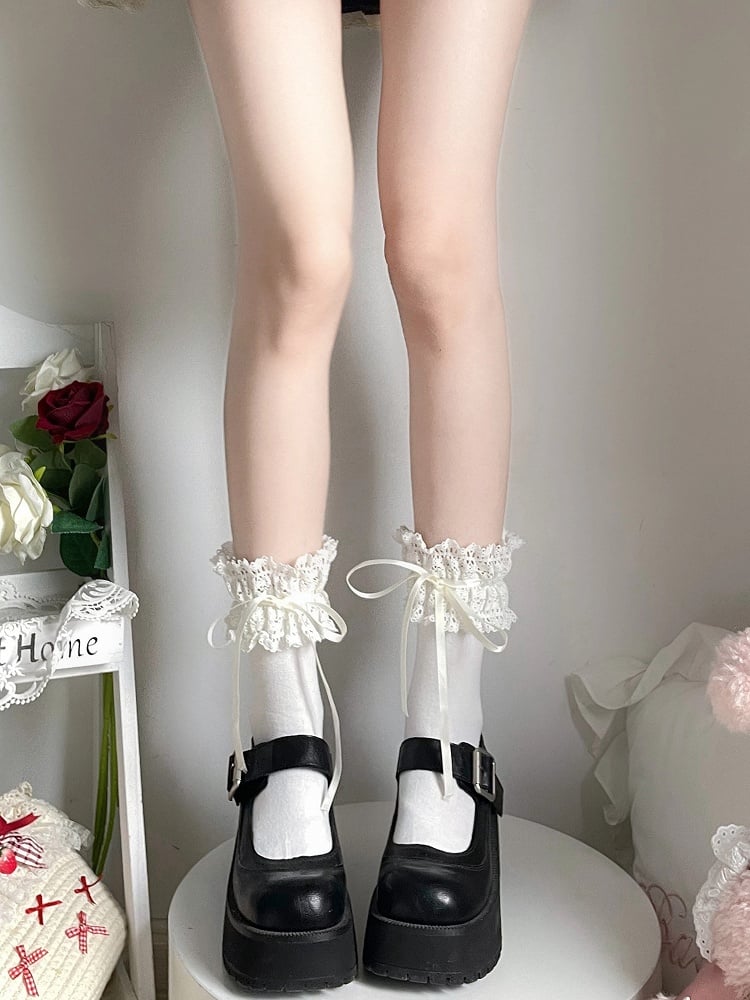 Colors) (5 Style Lolita Bow Socks Ruffled Lace