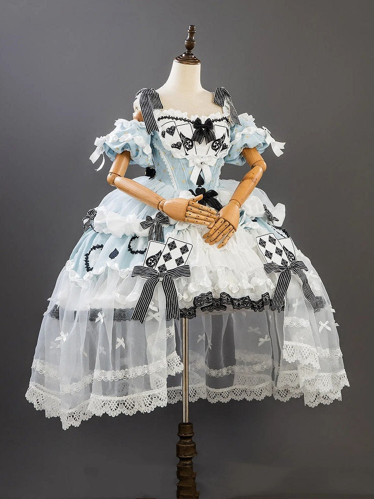 Alice in Wonderland Off-Shoulder Lolita Dress with Playing Card Appliques - Hinana Queena