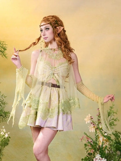 Green Fairycore Style Mori Sheer Arm Sleeves - Virtual Orbit