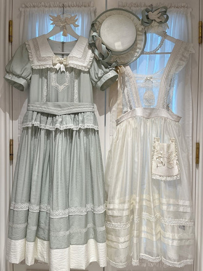 Lace-Trimmed Overdress Embroidered with Pocket Beige Lolita