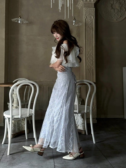 Elegant Blue Sequin Mermaid Skirt - Smyster