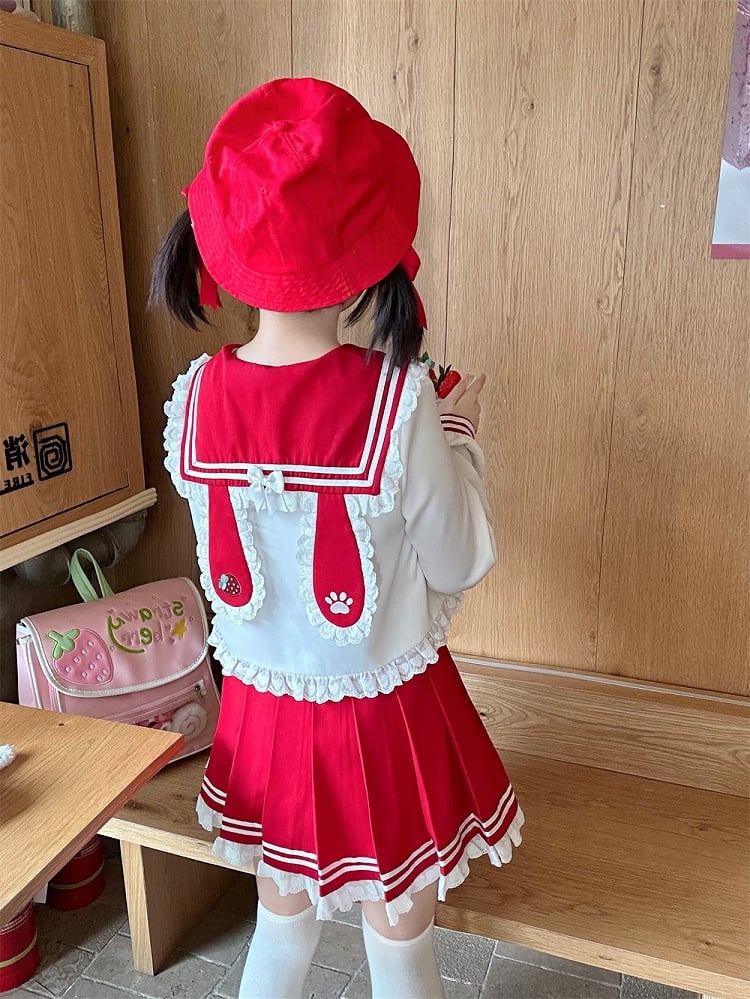 Pink/Wine Ruffled Sailor Collar Bunny Ears Design Back Red JK Uniform Top Light