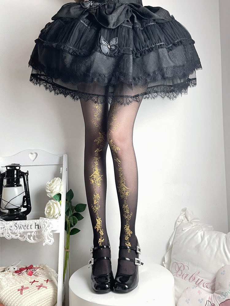Print Design Pantyhose Black/White Golden