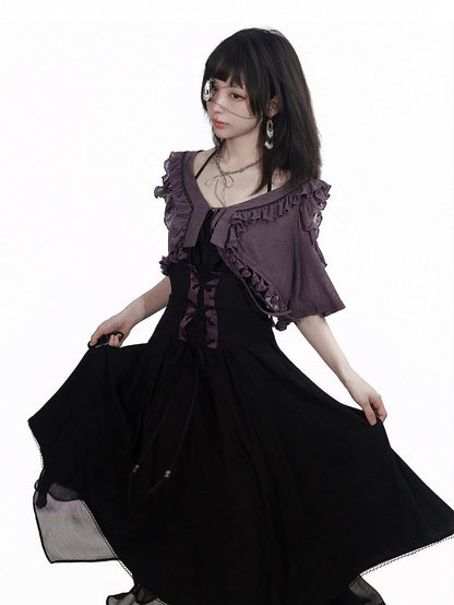 Purple Cutout Shoulder Short Sleeve Knit Crop Top - PINK SAVIOR