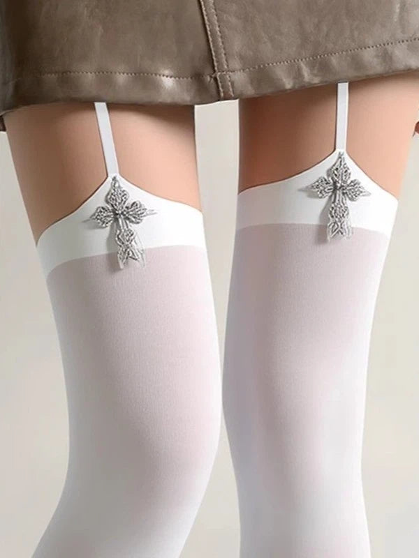 Colors: (2 Suspender Cross White Tights Metal