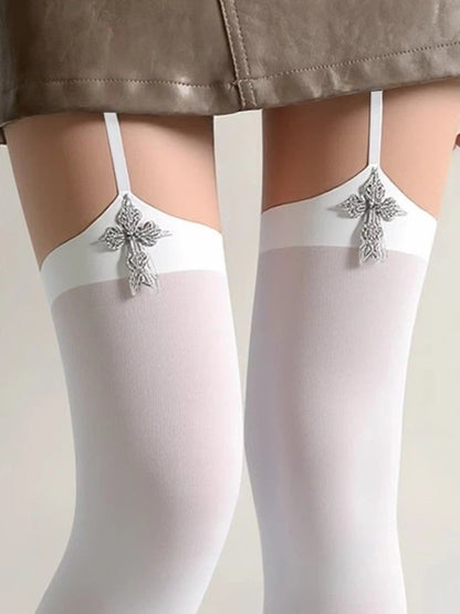 Colors: (2 Suspender Cross White Tights Metal