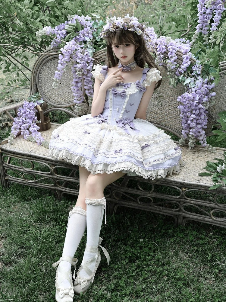 Skirt Accents Purple Dress Waist Jumper Lolita Bow Boned Ballercore