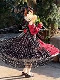 Floral Ear with Overdress Ruffled Pattern Hood Lolita Black Bunny