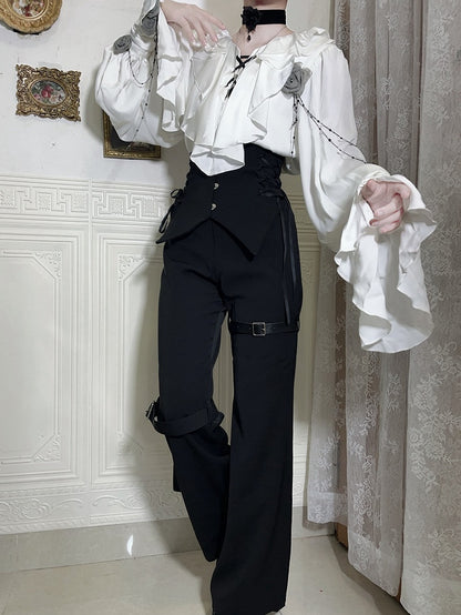 Ivory Cascading Ruffle Shirt with Gray Floral Chains - Shi Zhi Mao
