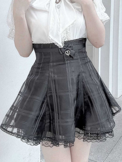 Overlay Kei with Plaid Skirt Back Lace-up and Black Organza Jirai
