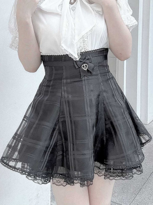 Overlay Kei with Plaid Skirt Back Lace-up and Black Organza Jirai