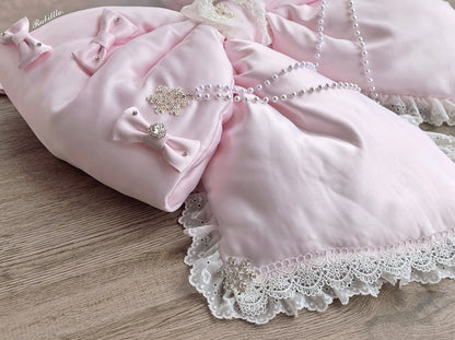 Big with Backpack Snowflakes Adorned Chain Bead Bow and Pink Sweet