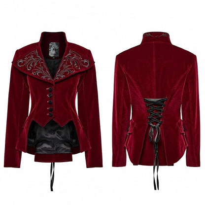 Coat Goth Red Exquisite Embroidered