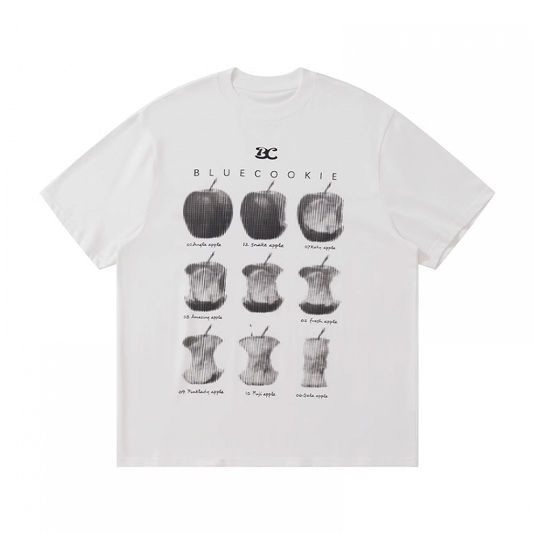 Tシャツ ホワイト ラウンドネック アップルプリント ルーズ