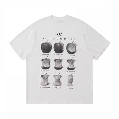 Tシャツ ホワイト ラウンドネック アップルプリント ルーズ