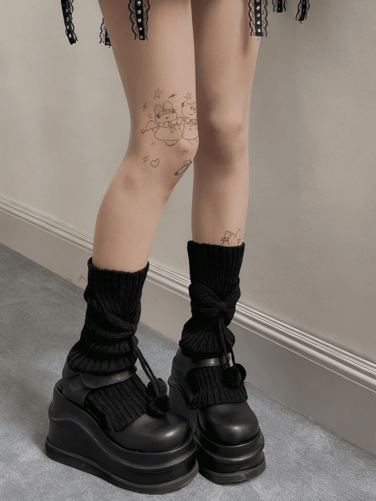 Warmers Black/White Knitted Bow Leg