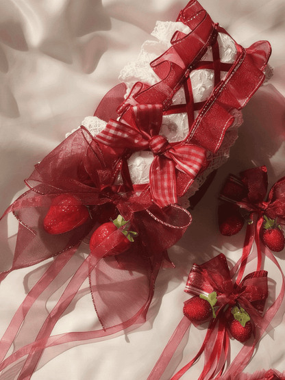 2 Lace Red Plaid Sweet Sizes Lolita White Hairband Strawberry