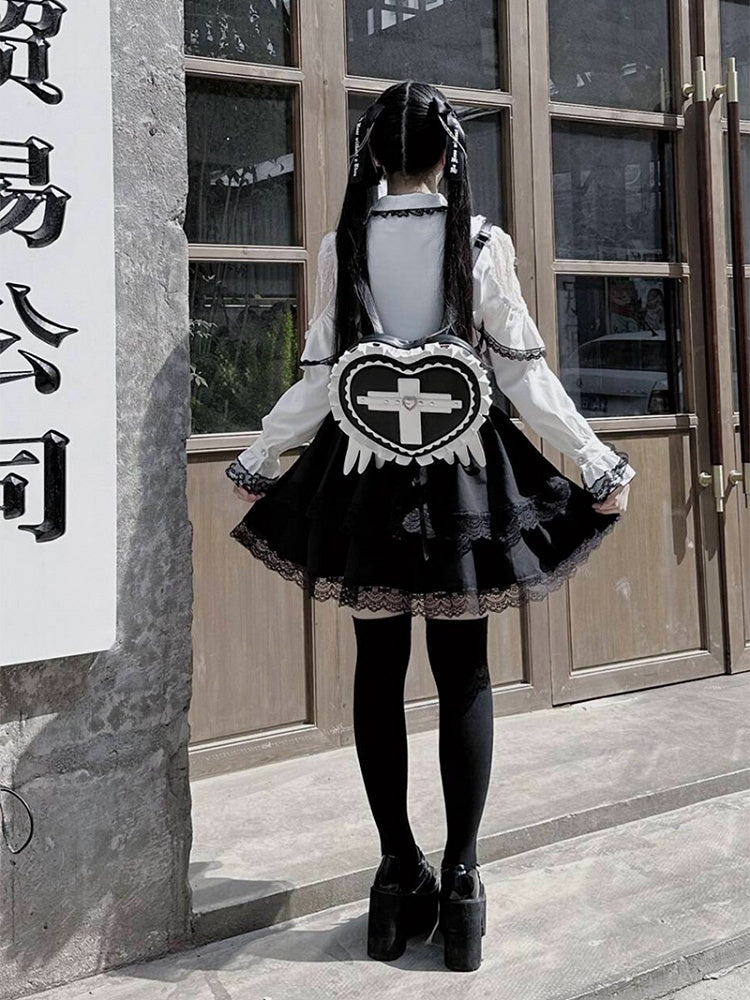 Heart / Light Jirai Wings Cross Pink with in Leather Black Blue Backpack Kei PU