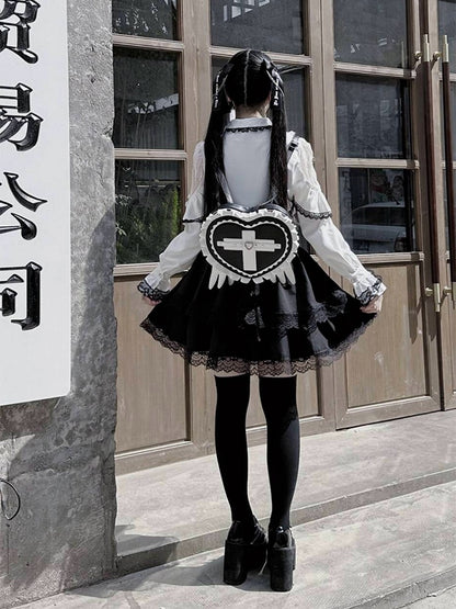 Heart / Light Jirai Wings Cross Pink with in Leather Black Blue Backpack Kei PU